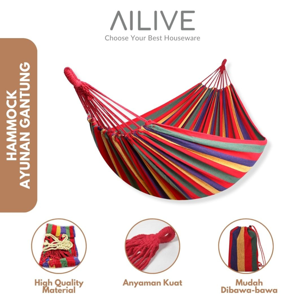 Hammock Camping Ayunan Gantung Camping / Tempat Tidur Gantung Outdoor Single Colourful