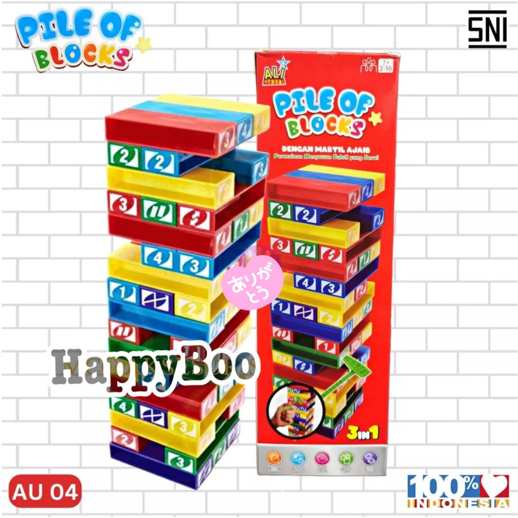 mainan Pile of blocks uno stacko board game family game