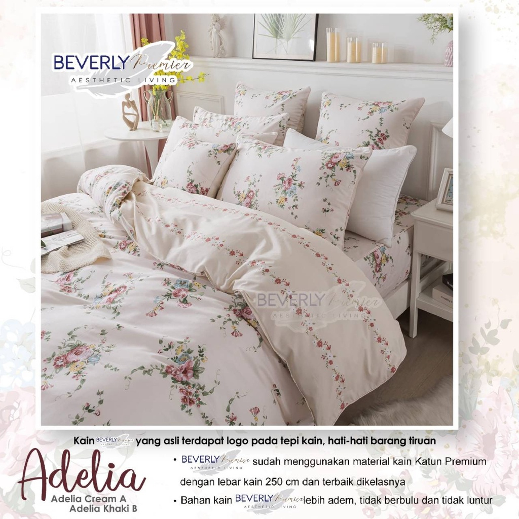 Sprei Katun Anti Geser  Floral Adelia &amp; Mintia ukuran 90 100 120 160 180x200