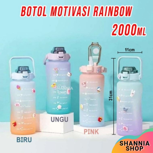 H9225-1 Botol Minum Motivasi dengan Penanda Waktu Kapasitas Besar 2 LITER / 2000 ML