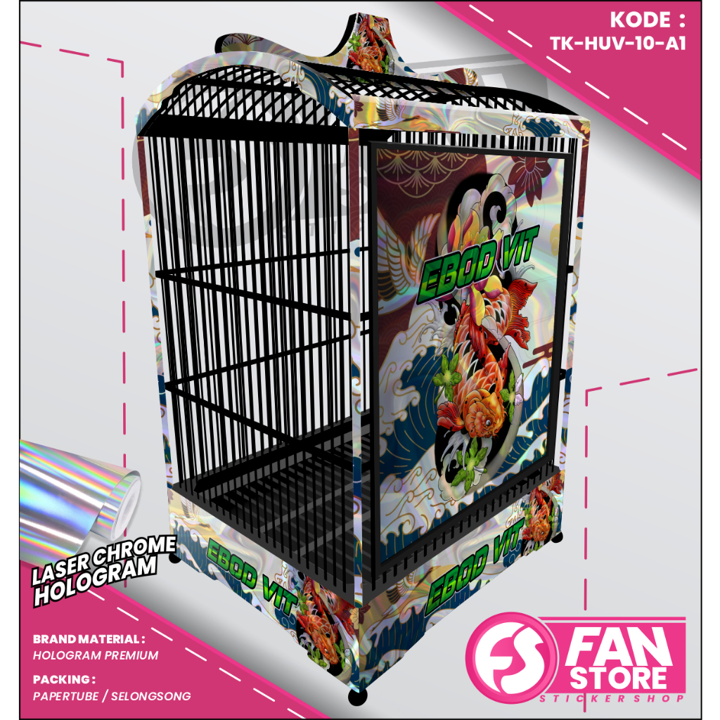 Stiker Decal SANGKAR KOTAK Sangkar EBOD VIT - Aksesoris Kandang Kenari Hologram UV