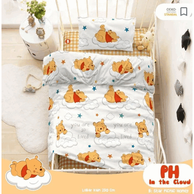 Sprei Katun Premium Anti Geser | PH IN THE CLOUD PUTIH &amp; POOH HUNNY | 90 120 160 180x200