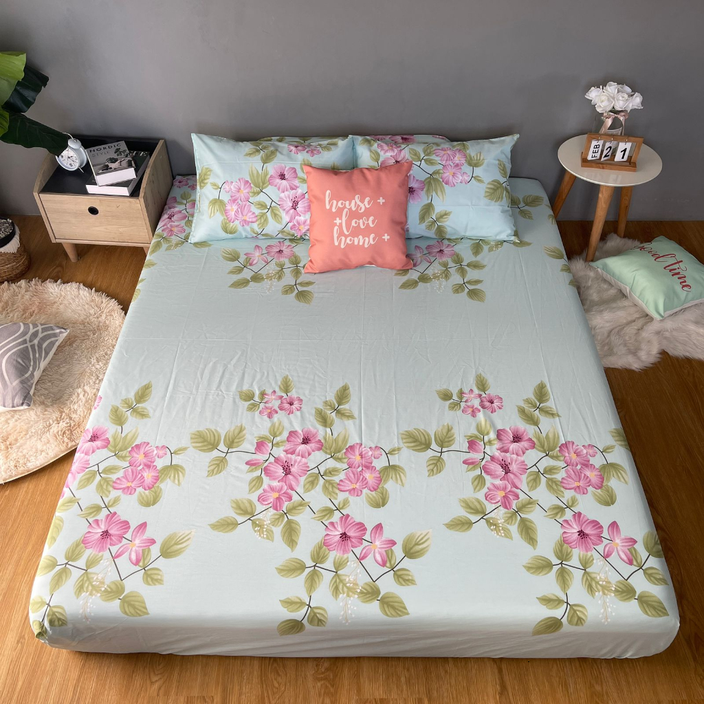 Sprei Anti Geser Katun Lokal CVC No 1 Shopee | Motif Flower Elvina | 90 100 120 160 180x200