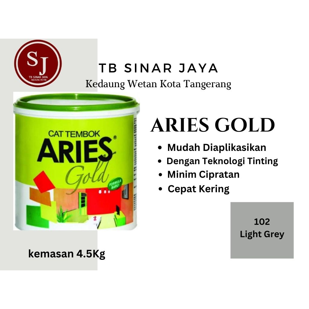 Aries Gold Galon 4.5kg Cat Tembok Dinding Plafon Interior -102 Light Grey