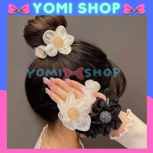 S-014 || SCRUNHIE RAMBUT MOTIF BUNGA JARING/IKAT RAMBUT JARING GLITTER/ SCRUNCHIE ANAK KOREA