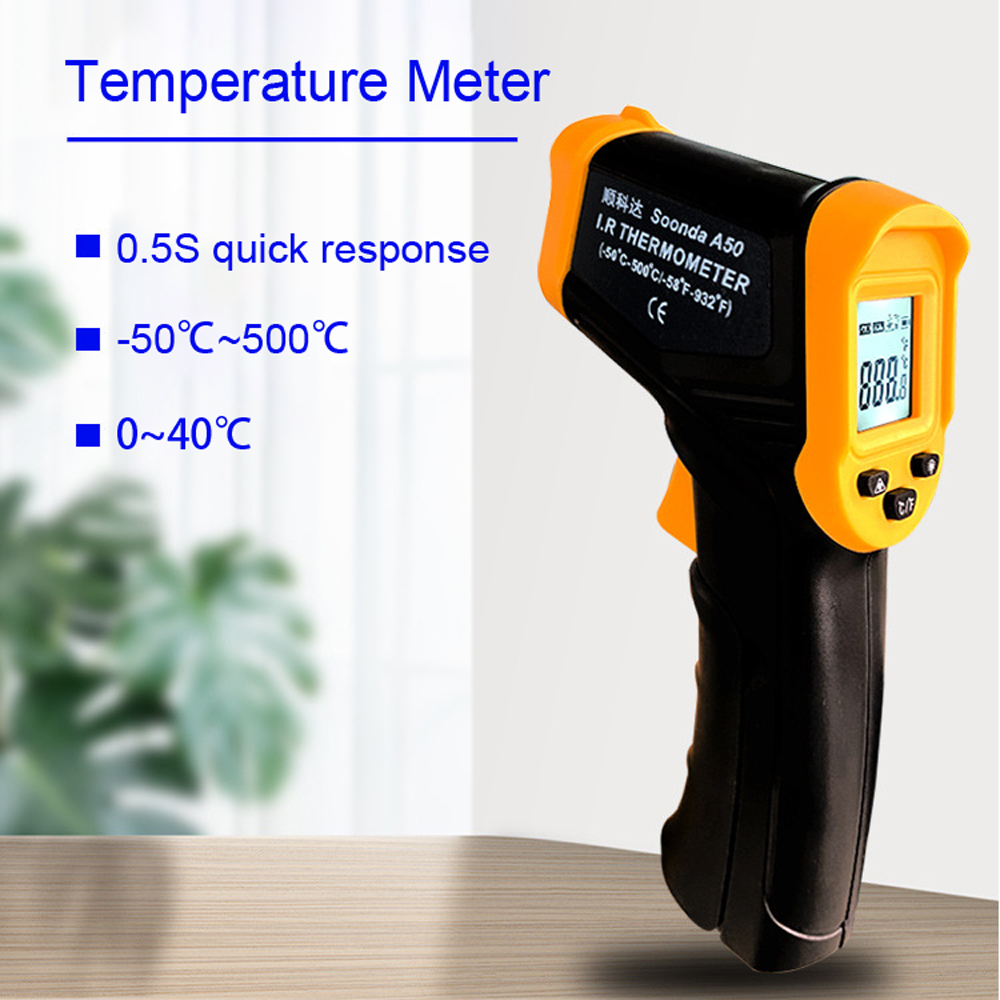 Infrared Thermometer Industrial LCD Backlight -50℃~500℃ Soonda A50