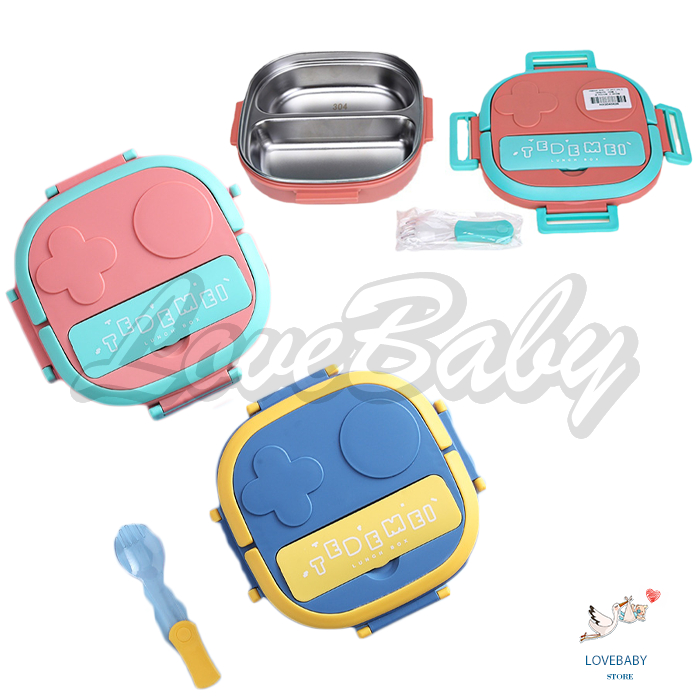[1KG 3PCS] LBS Lunch Box Tedemei  2-3 Sekat Kotak Makan Anak Stainless 304 kids Lunch Box Set Premium Rantang Makan Kado Gift