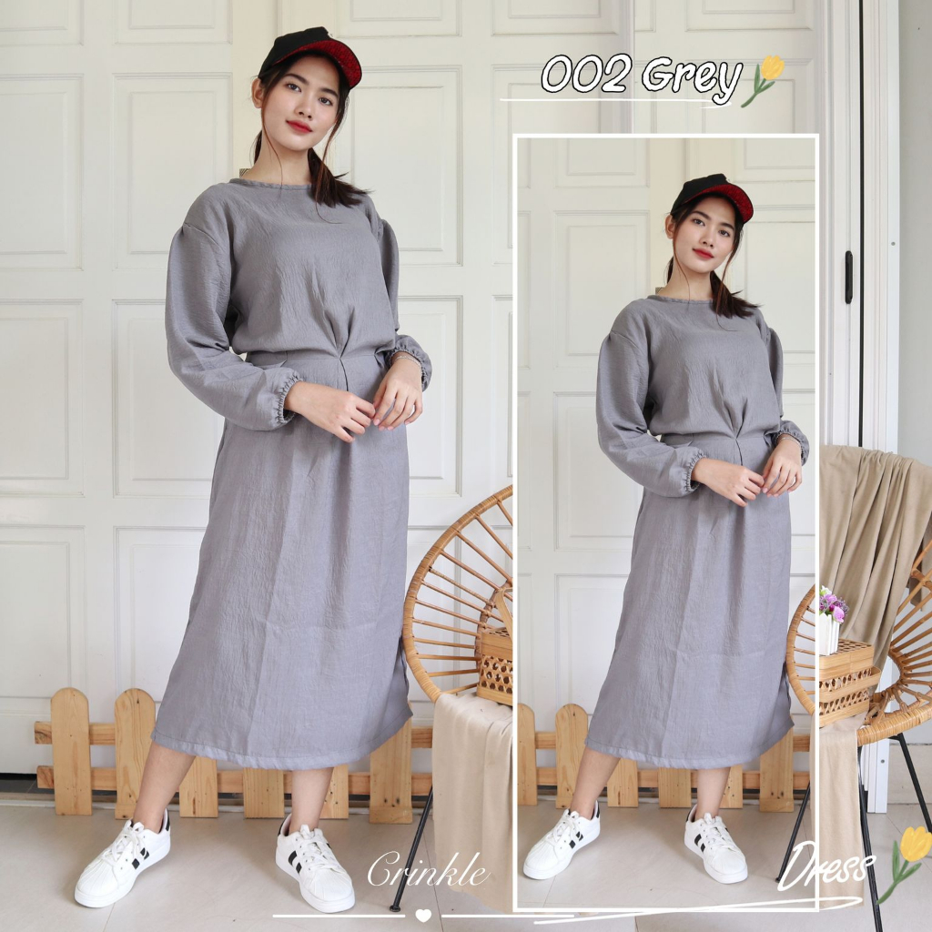 IZANY Dress Crinkle Midi Dress Crinkle