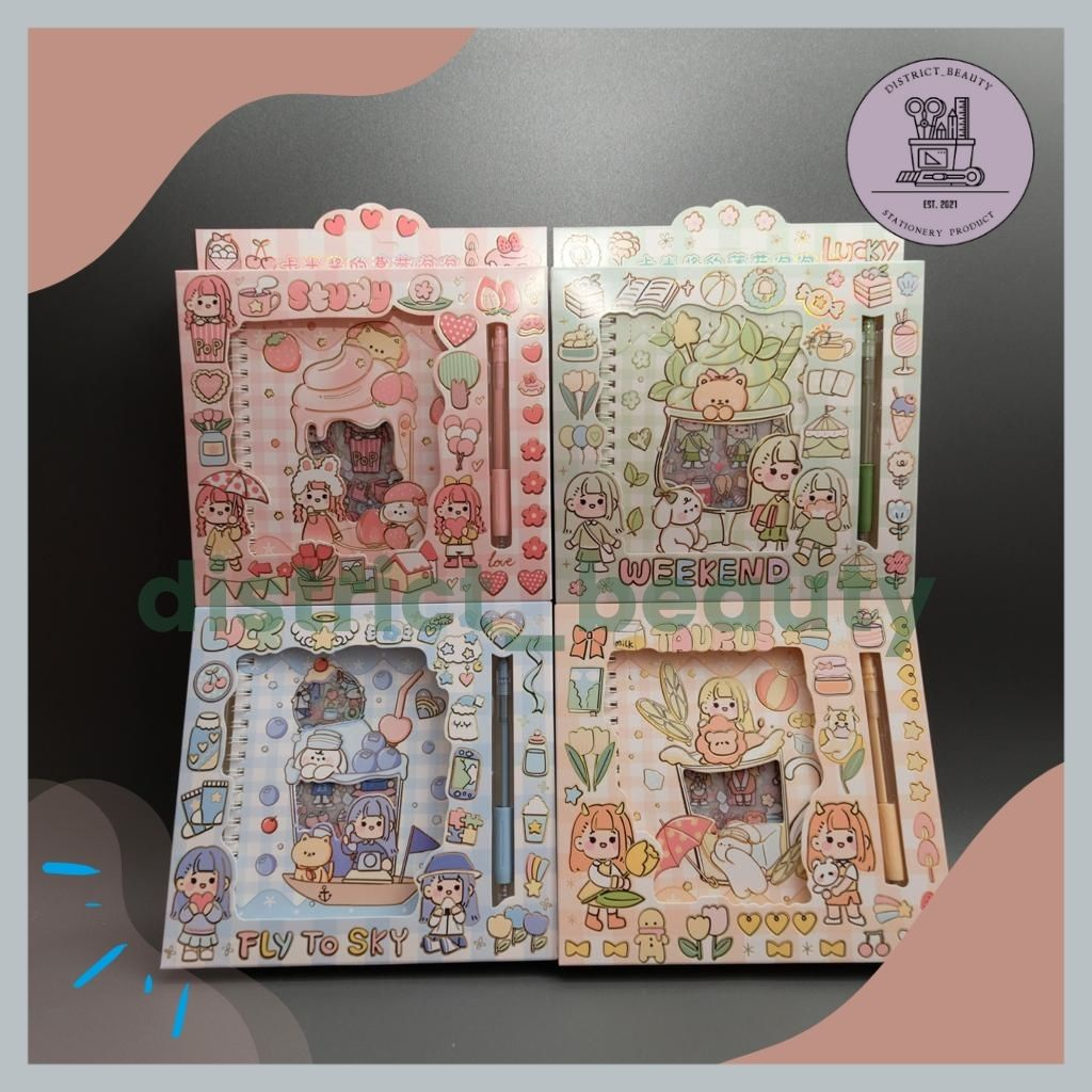 

BUKU STIKER SET NOTE BOOK STIKER NOTEBOOK STIKER PAKET STIKER ST 2 IN 1 BUKU STIKER 2 IN 1 CUTTER PEN BISA COD DISTRICT BEAUTY