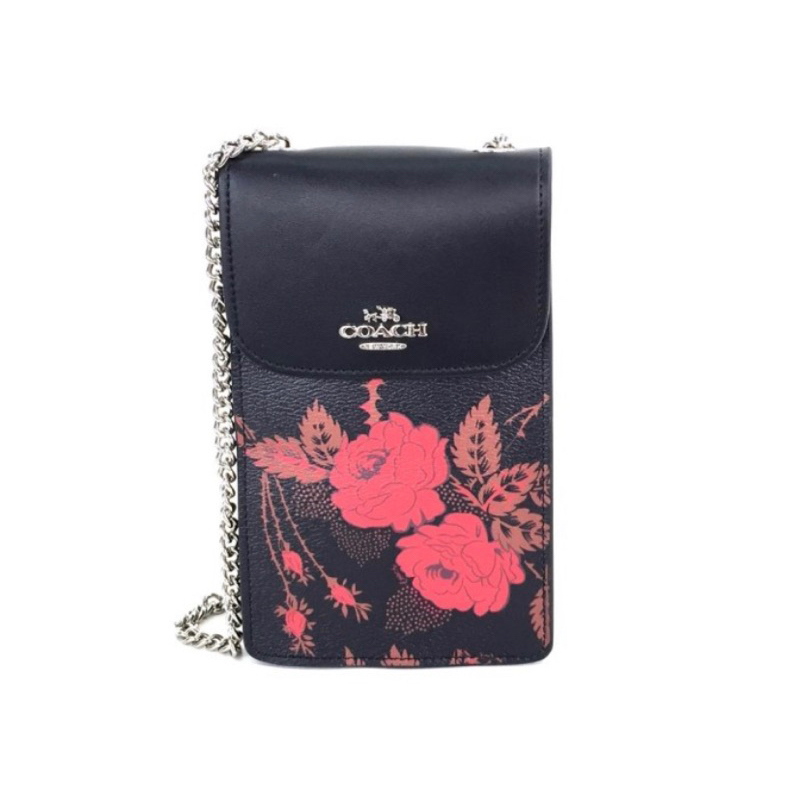 Coach North South Phone Crossbody With Torn Roses Print (C 76988)