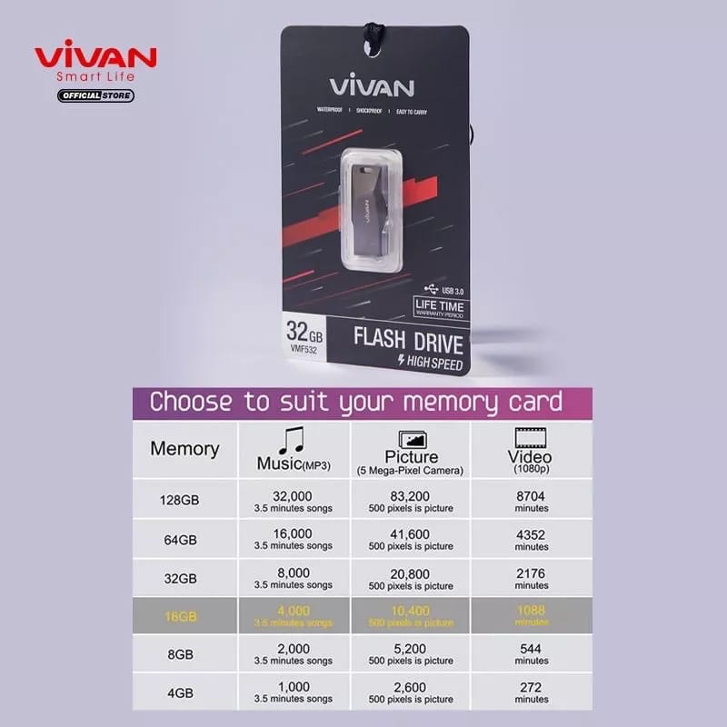 E_   VIVAN Flashdisk 16GB USB 3.0 High Speed Flashdisk Metal VIVAN VMF516