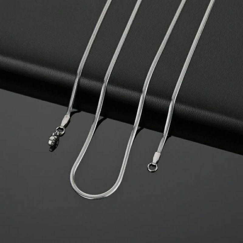 Kalung Titanium Import Pipih Belut Gepeng Stainless Steel Anti Karat Selamanya Super High Quality Premium