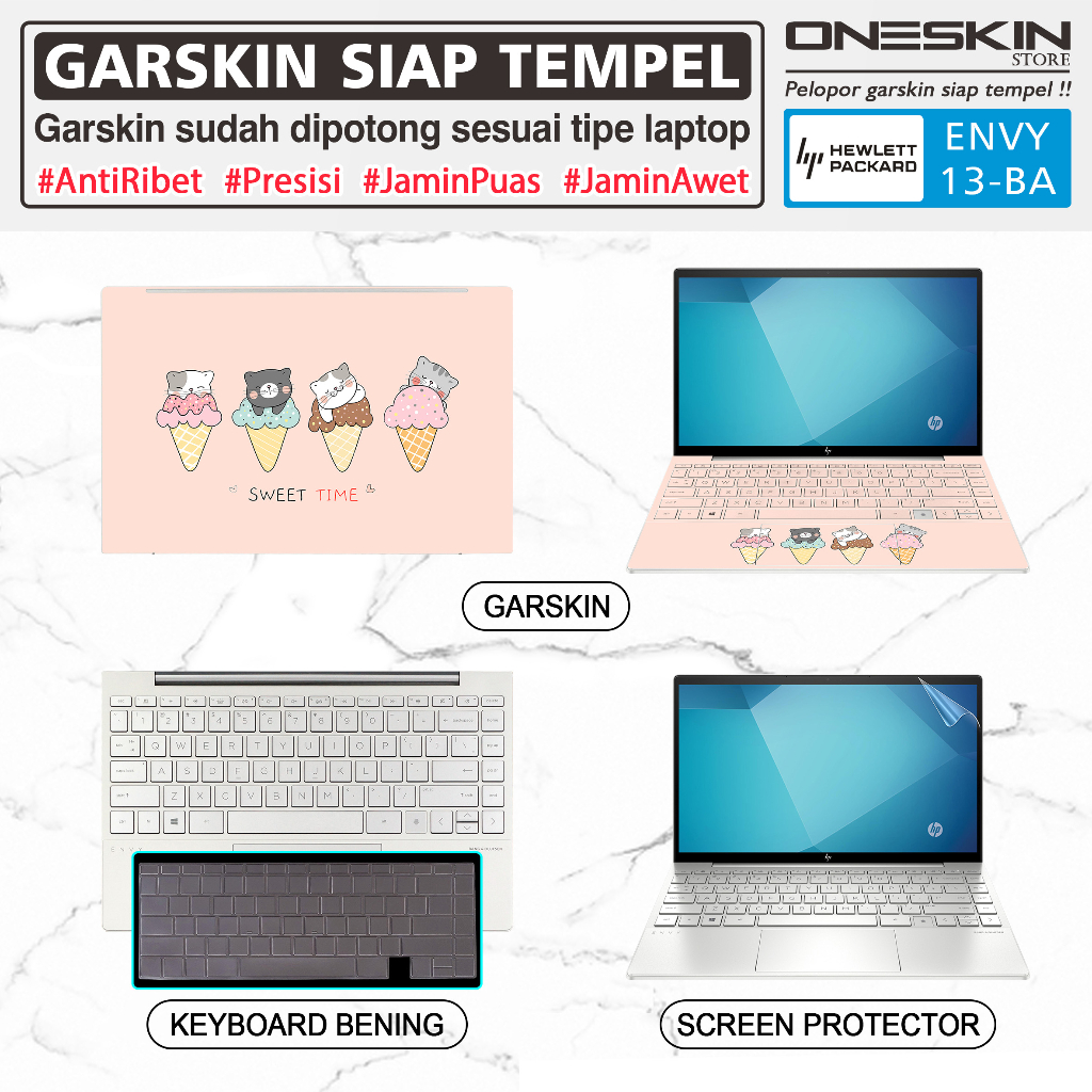 Garskin Sticker Laptop Pelindung Keyboard Screen Protector HP Envy 13-ba ba1030tx ba1031tx ba1032tx ba1033tx ba1034tx Gambar Full Body Bening Glossy