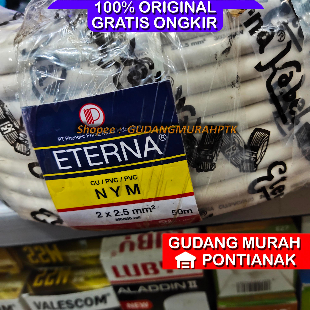 ETERNA KABEL NYM 2X2.5 50M - HARGA GROSIR TEMBAGA ASLI - SNI LMK ORIGINAL ORI - 2X2,5 - 2 X 2.5 2,5 MM - 50 M