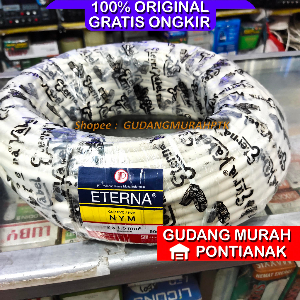 ETERNA KABEL NYM 2X1.5 50M - HARGA GROSIR Tembaga Asli - SNI LMK ORIGINAL ORI - 2X1,5 - 2 X 1.5 1,5 MM - 50 M