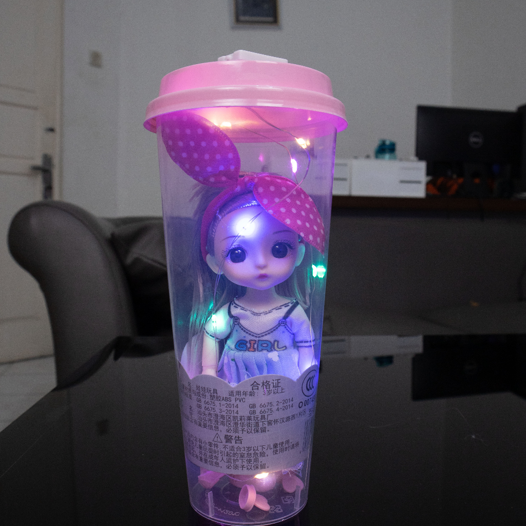 Boneka Lucu Packing CUP LED Mainan Simulasi Anak