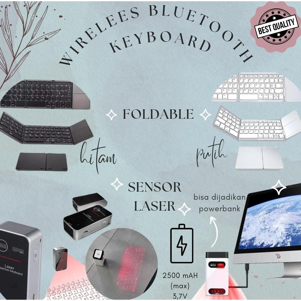 Foldable Wireless bluetooth Keyboard 3 Layers with Touchpad, Keyboard Lipat B033 [READY STOCK]