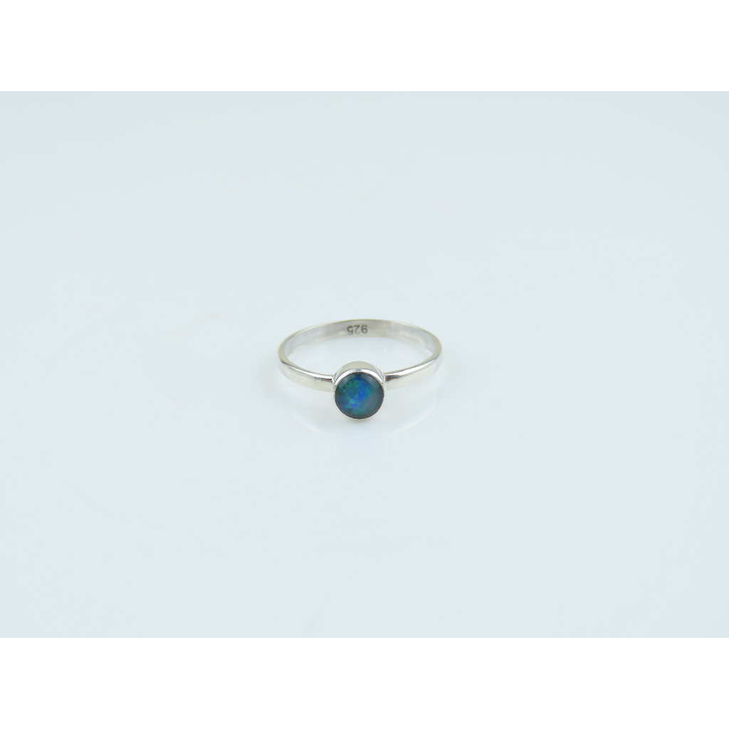 Cincin Polos Kecil Perak 925 Permata Opal Doublet