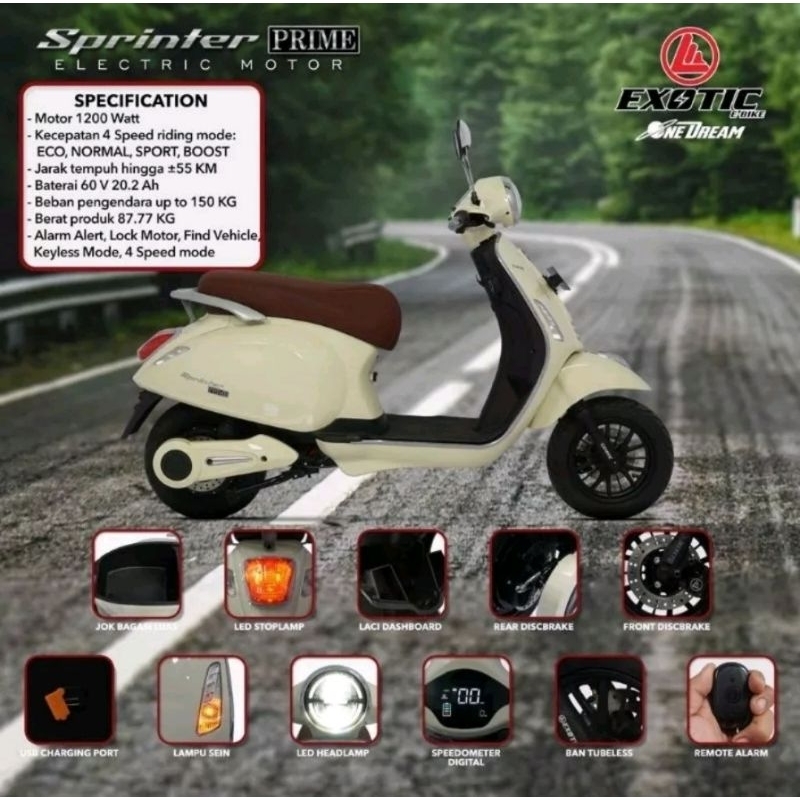 SEPEDA MOTOR LISTRIK EXOTIC SPRINTER PRO MAX NEW 1200 WATT SURABAYA KREDIT CICILAN