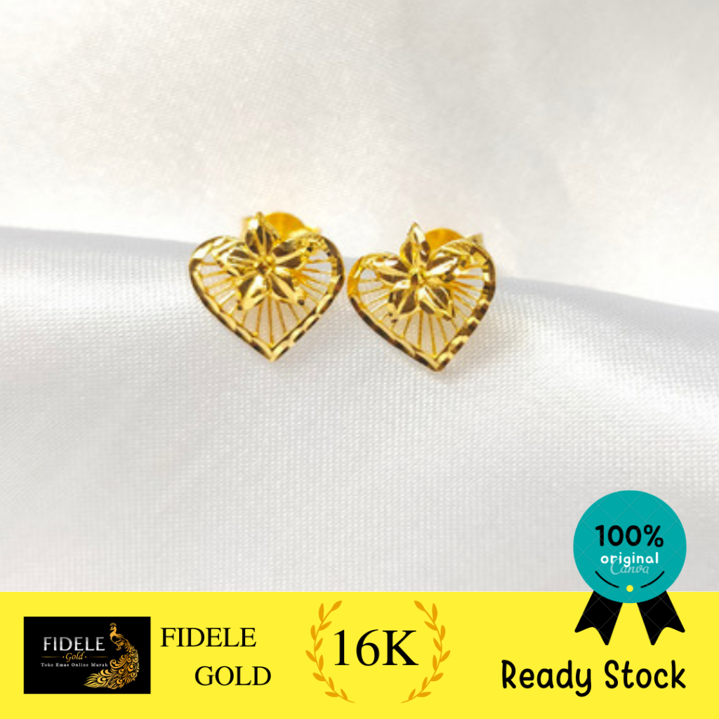 Anting giwang hati waru emas tua emas asli ubs 700 anting hati waru