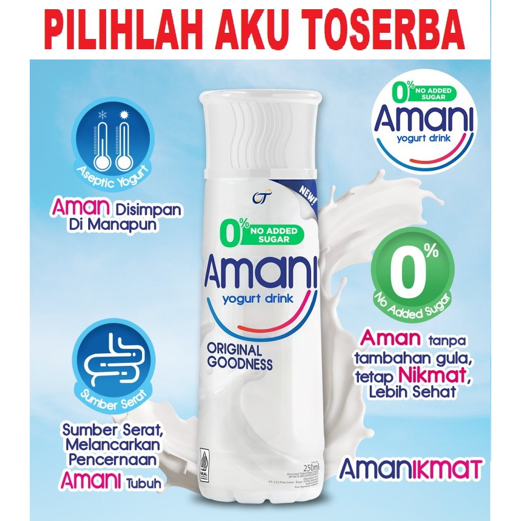 AMANI Yogurt Drink NO ADDED SUGAR ORIGINAL 250 ml - ( HARGA 6 BOTOL )