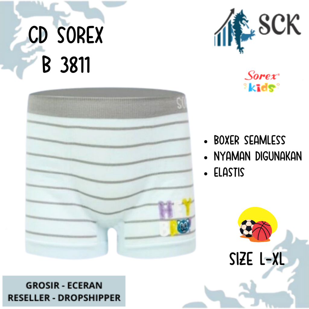 [ISI 3] CD Anak Laki-Laki SOREX 3811 Model Boxer / Celana Dalam Halus Ukuran L-XL / Pakaian Dalam Cowok - sckmenwear GROSIR