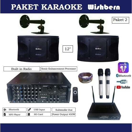 Paket Karaoke Komplit wishbern Speaker 12 inch - paket 2