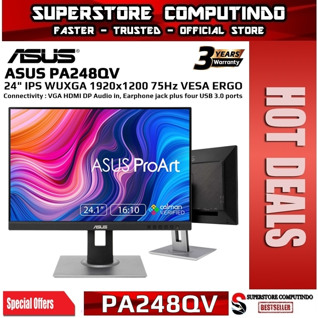 Monitor LED Asus PA248QV 24&quot; 1920x1200 IPS 100% sRGB 75Hz VGA HDMI DP