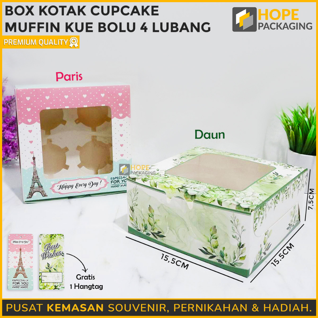 Box Kotak Cup cake / Muffin / kue bolu 4 lubang / kotak kue / box kue hampers hadiah souvenir ulang tahun wedding