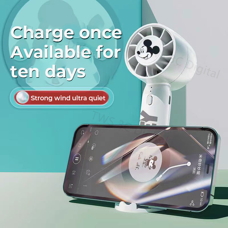 Disney Mini Kipas Angin Tangan Portabel Fan 3-Speed Angin super 3-5h Usage Time Dukungan dasar yang dapat dilepas ponsel Kipas genggam USB multifungsi yang dipersonalisasi