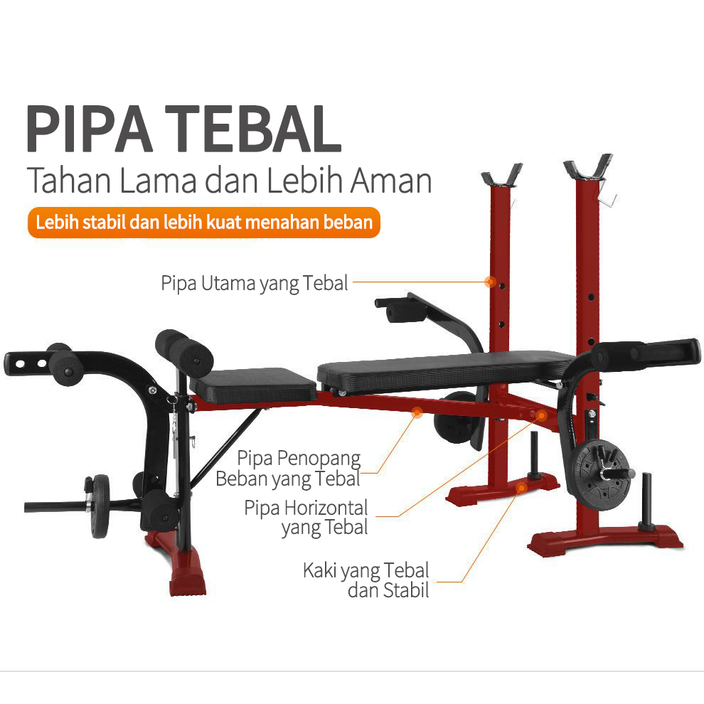 Bench Press Besa Adjustable Multi Gym Weight Bench Barbell Alat Olahraga Rumahan Fitness