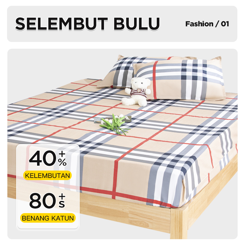 Sprei 120x200 Aesthetic Bahan Katun Halus Seprai Kotak Pink Hijau Orange -  FHS