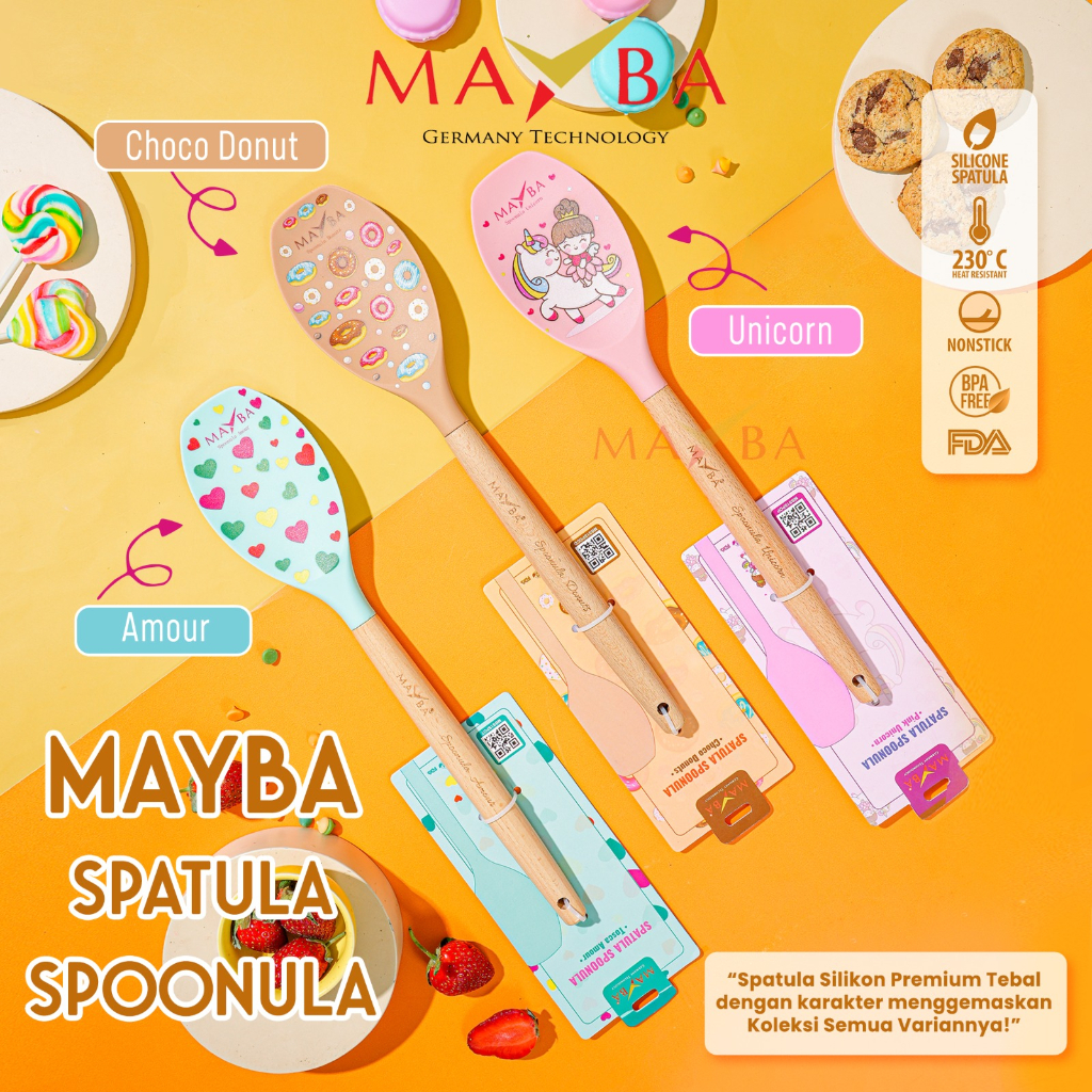 SPATULA SPOONULA SILIKON MAYBA Pilihan Karakter unicorn AMOR Sutil Silicon Motif donat choco