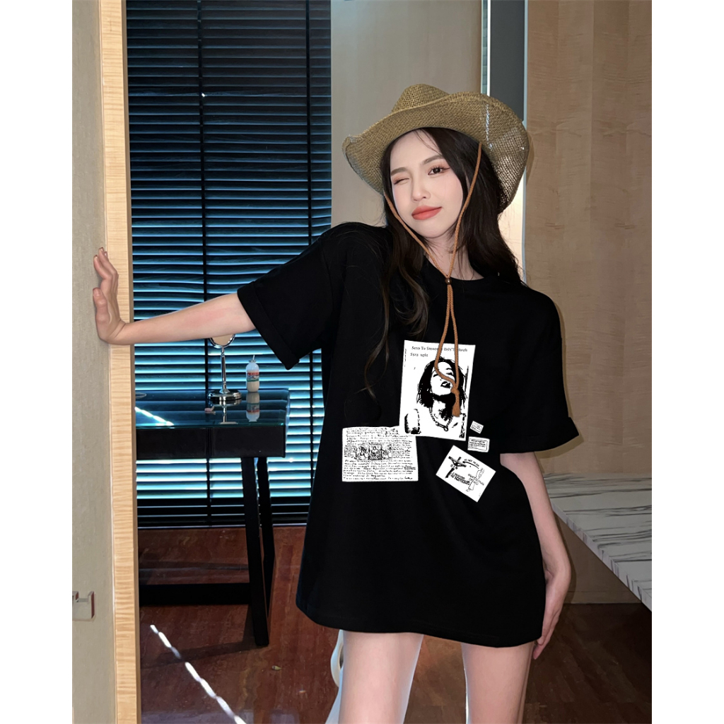 XiaoZhaiNv Kaos Atasan Oversize Wanita Girl Anime Pattern Lengan Pendek A0861