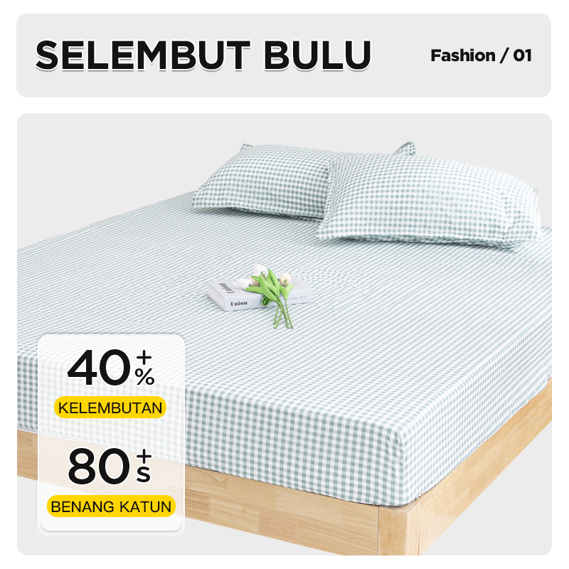 Sprei Katun Halus Motif Kotak Aesthetic Ukuran 160cm