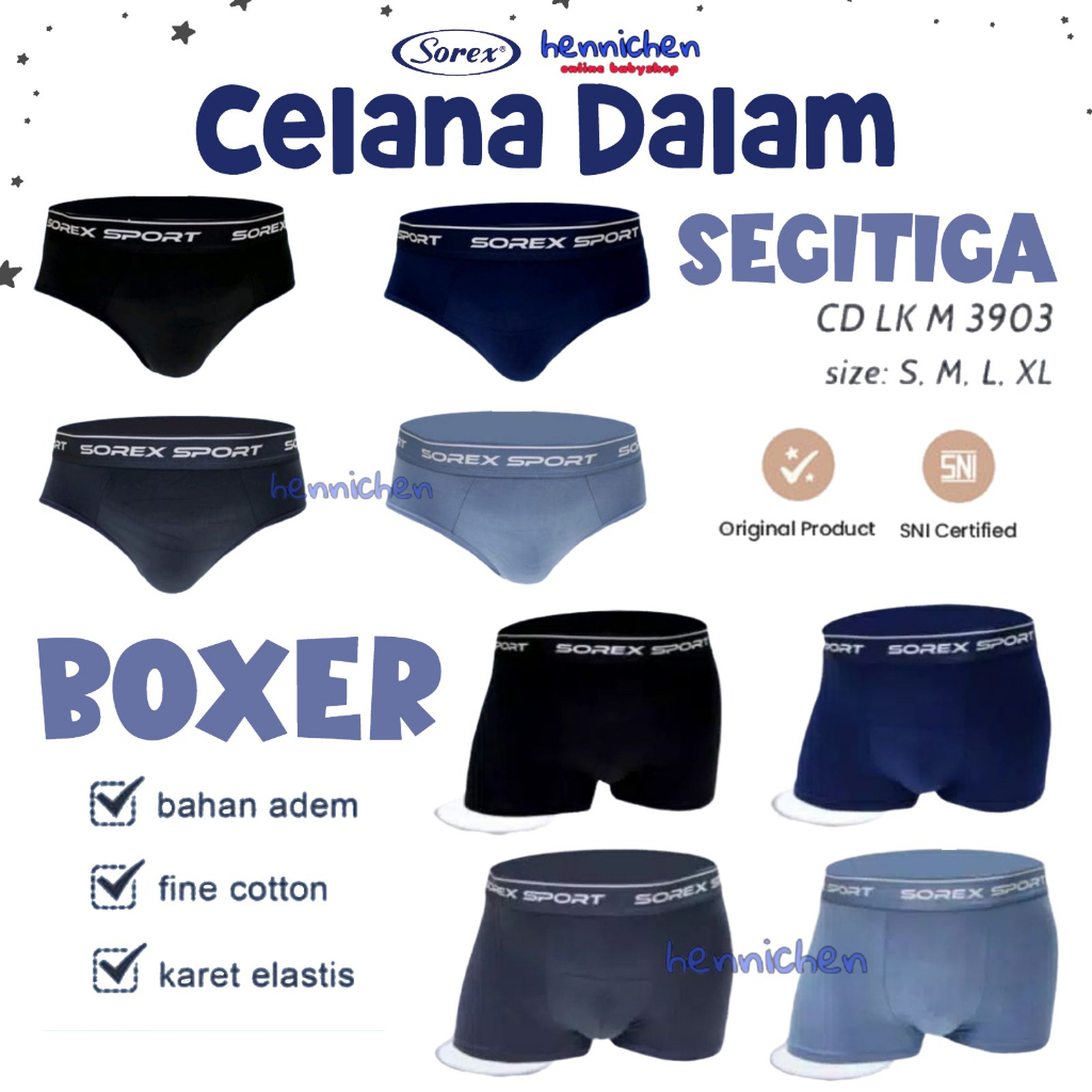 1 PCS SOREX CELANA DALAM SEGITIGA BOXER PRIA SPORT M 3903 / 3904