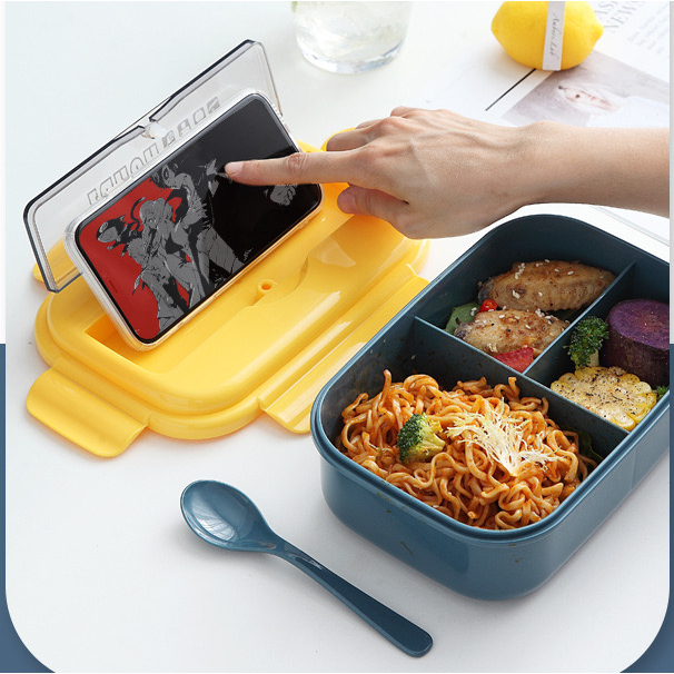 [1KG 4PCS] Babyland Kotak Makan Lunchbox Anti Tumpah 3 Sekat Anti tumpah Free Sendok Garpu