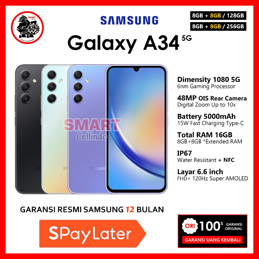 Samsung A34 5G 8/256GB & A34 5G 8/128GB (Garansi Resmi Samsung)