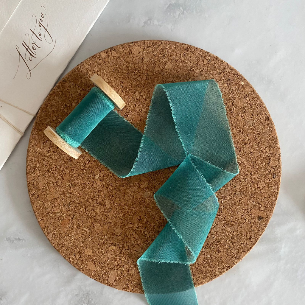 

SILK RIBBON IN TURQUOISE - wedding ribbon / calligraphy ribbon / vows ribbon / pita buket