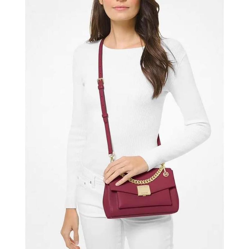 tas branded Michael Kors Lita Medium Shoulder Leather Mulberry