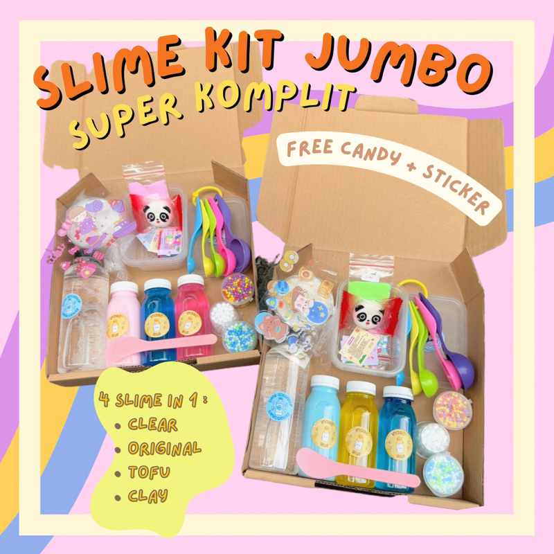 SLIME KIT JUMBO SUPER KOMPLIT | 4 slime in 1, clear slime kit, original slime kit, tofu slime kit, c
