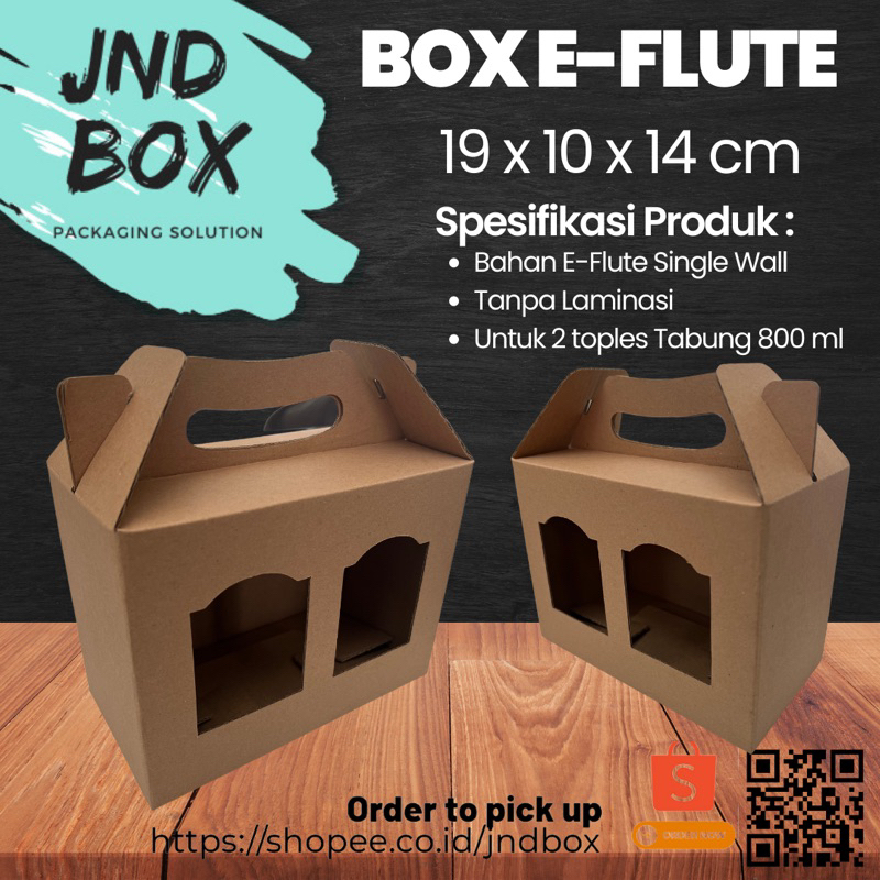 

Box Eflute 19 x 10 x 14 cm (Toples Tabung 800 ml x 2) Min Order 5 Pcs