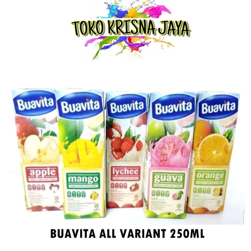 

BUAVITA MINUMAN JUS INSTANT RASA ORANGE | MANGGA | JAMBU | APEL | LECHI KEMASAN 250 ML