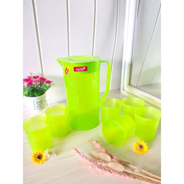 TEKO SET GELAS PLASTIK/ESKAN SET GELAS 6 + TEKO 2.2 LTR FLORENCIA ASVITA