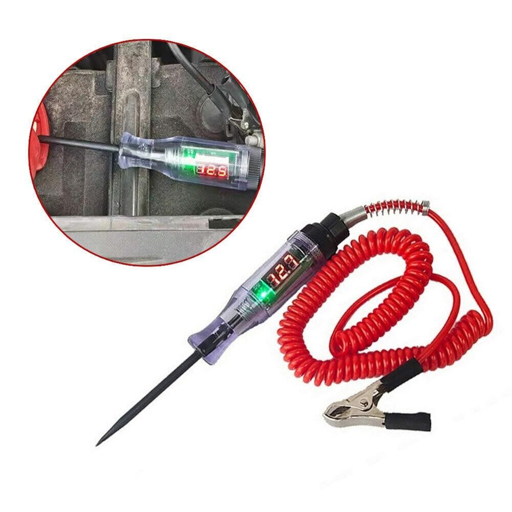 Pena Tester Sirkuit Listrik Digital Portabel 6v 12v 24v Dengan Kabel Pegas 2.8M Untuk Otomotif Mobil Truk