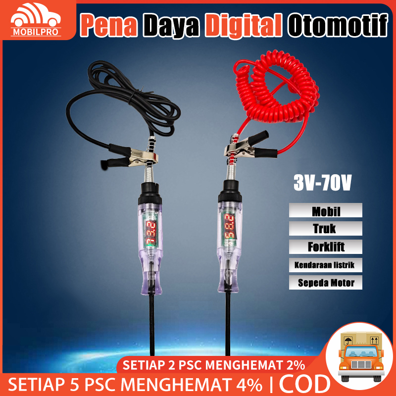 Pena Tester Sirkuit Listrik Digital Portabel 6v 12v 24v Dengan Kabel Pegas 2.8M Untuk Otomotif Mobil Truk