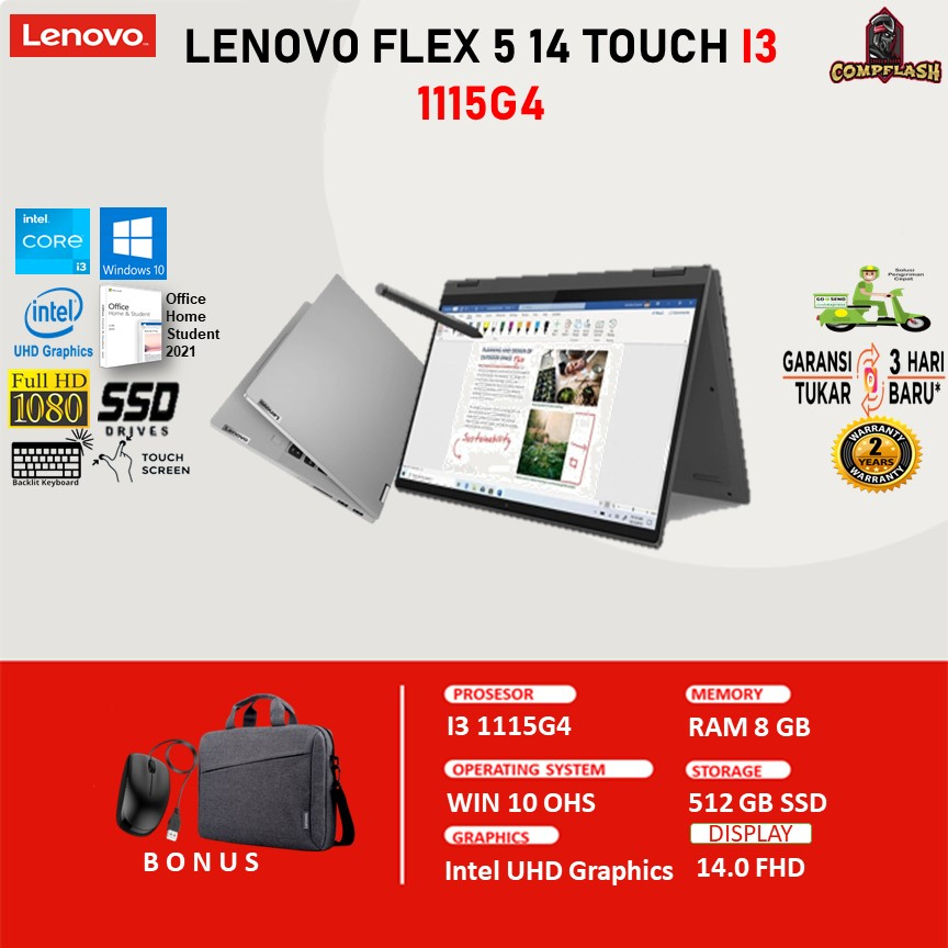 LENOVO FLEX 5 14 TOUCH I3 1115G4 8GB 512SSD W10+OHS 14.0FHD IPS 2IN1 BLIT PEN