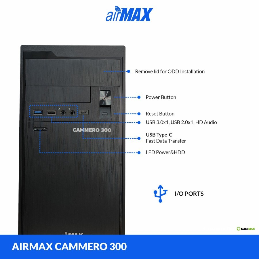 Casing PC Gamemax Airmax Cammero 300 M ATX include 500Watt PSU + 1Fan Free keyboard Airmax MK1000