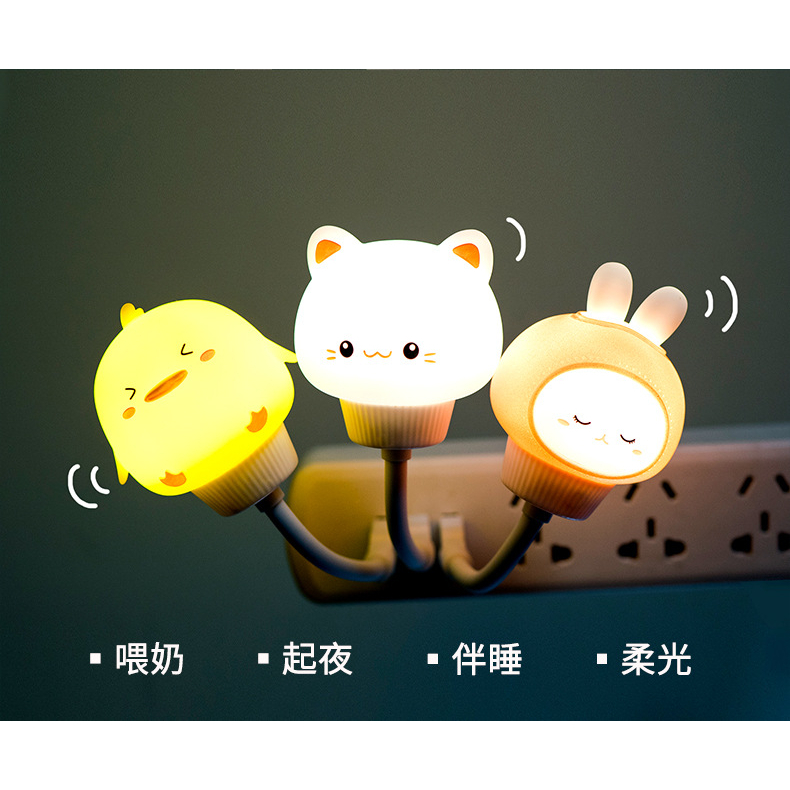 Remote Lampu Tidur anak LED ORI Sensor Cahaya Bentuk Ayam, Kotak, Bintang Rotasi 360 Derajat Putih Kuning Pink Usb Rechargeable Tempel Beruang Lucu LED Dekorasi anak snowman antler chicken duck cat kucing lucu pink hadiah