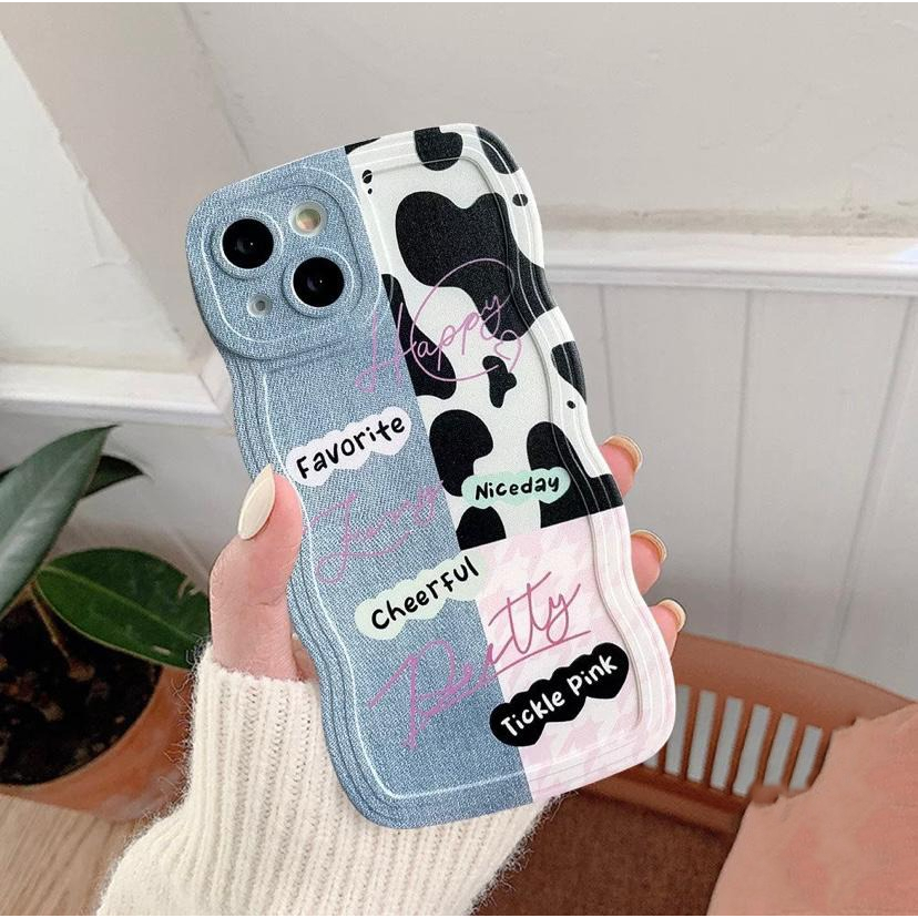 [ TPC ] Soft Case COW &amp; JEANS For iPhone7 8 Plus X XS MAX XR 11 12 13 14 PRO MAX PLUS - IP076